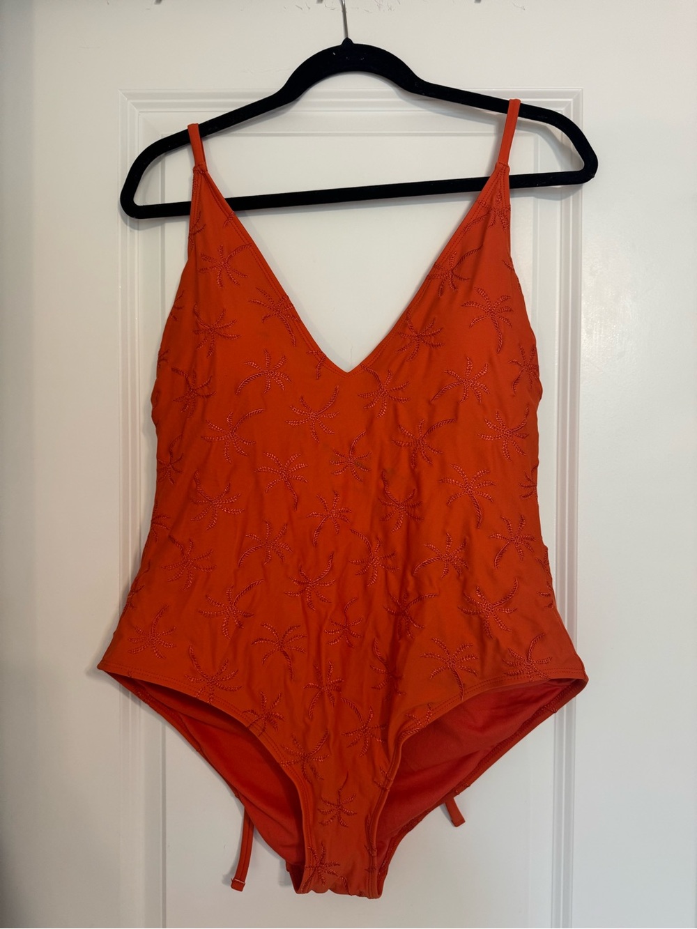 Shade & Shore Orange One-Piece Swimsuit with Palm Tree Embroidery